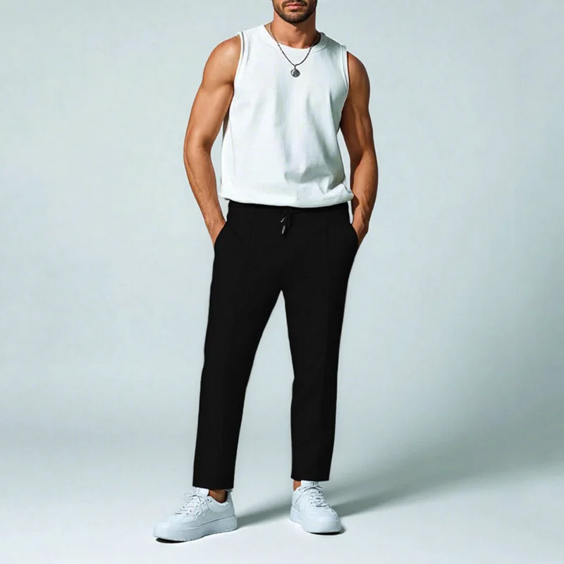 Mens Stylish Waffle Pants - Casual Sports Slim Fit with Adjustable Drawstring Secure Pockets for All Seasons - Perfect Outdoor - Image 6