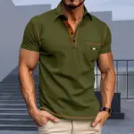 Summer Men's short sleeved Polo shirt New pocket lapel Small twill fabric T-shirt European and American fashion casual Male Top