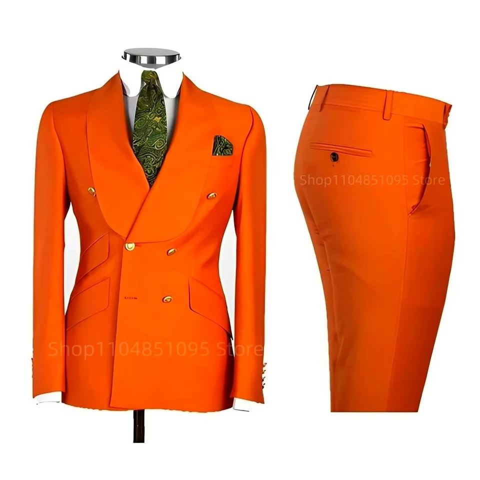 2 PCS Men's Smart Casual Solid Formal Tuxedo Suits with Shawl Lapel Double Breasted Jacket And Pants for Business And Wedding - Image 6