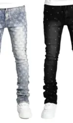 Men's denim fashion personality straight leg men's pants European and American fashion Instagram hot item elastic pearl denim la