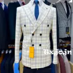 Classic Handsome Plaid Suit Set 2 Pieces For Men Business Outfit Double Breasted Men's Slim Fit Suits Wedding Groom Sets
