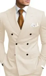 Man 2 Piece Outfit Set Double-breasted, Double-slit Suit for  Wedding Dresses Stage Costume Graduation Casual Suit