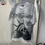 Streetwear Washed White Rhinestone MAJESTIK T Shirt Men Woman Good Quality Vintage Fashion New Cotton Short Sleeve Tee