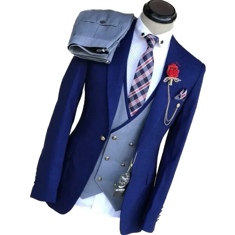 Business Suits for Men Wedding Groom Notch Lapel Double Breasted Vest Men Dress Costume Homme Prom Party Men Clothes 3 Pcs - Image 2