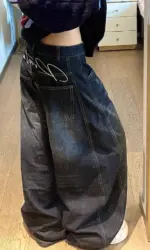Casual Womens Y2K Loose Baggy Jeans Blue Washed High Street Vintage Cargo Pants Wide Leg Oversized Trousers y2k pants