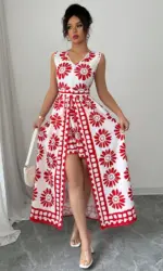 Women's spring and summer beach vacation style casual and elegant contrasting color all-over retro print sleeveless jumpsuit