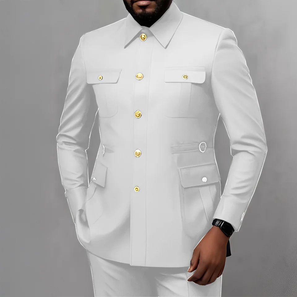 Men's 2-Piece Formal Suit, Utility Style, Golden Buttons, Suit + Trousers Combination, Fashionable Business Use - Image 3