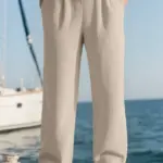 Spring and autumn men's high-quality solid-color breathable casual sports trousers with striped drawstring and loose design