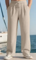 Spring and autumn men's high-quality solid-color breathable casual sports trousers with striped drawstring and loose design