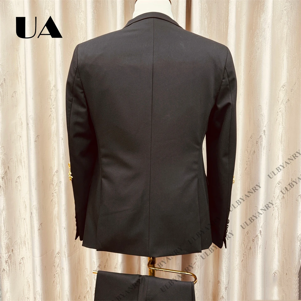 Mens Luxury Formal Suit Jacket & Pants, Gold Appliques Single-Breasted Suit Blazer with Black Trousers Events Prom Suit Attire - Image 3