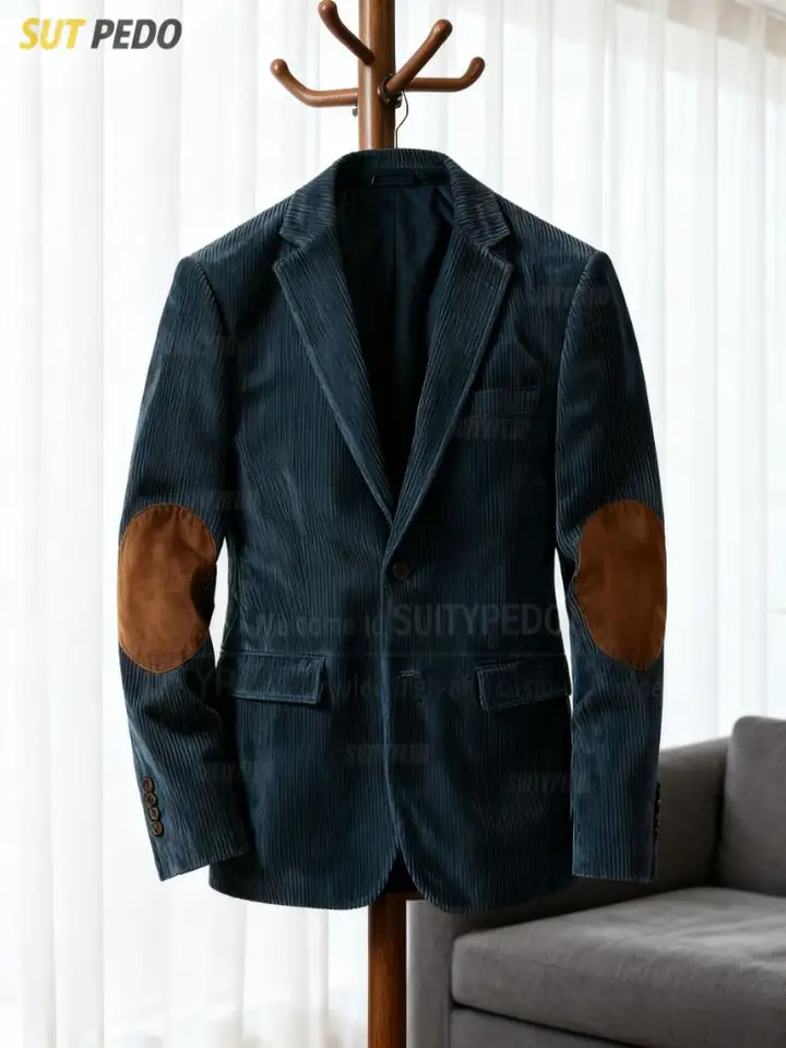 Elegant Corduroy Men's Suit Jacket Fashion Notch Lapel Formal Evening Banquet Male Daily Casual Slim Fit Suit Attire 1 Pices