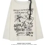 Vintage Y2K Oversize Off shoulder T shirt With Print Women Ripped Top Hole Long sleeve Baggy Basic T shirt Pulovers Ladies Tops