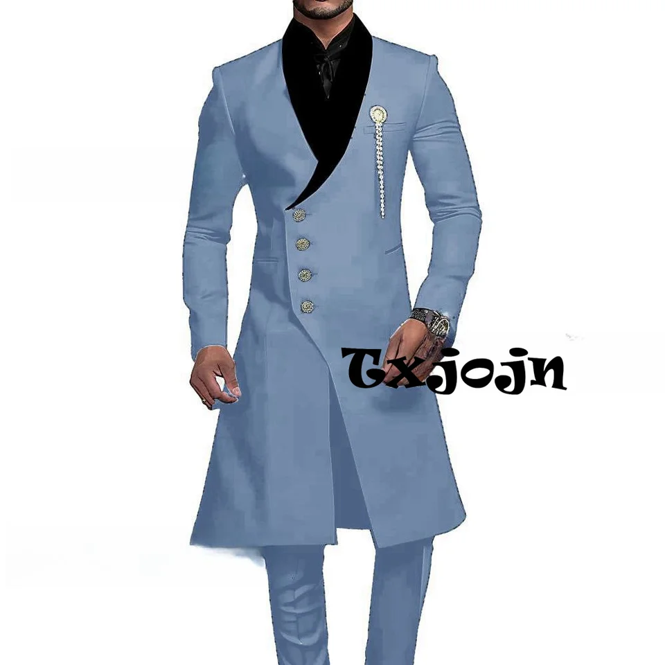 African Fashionable Long Suit Set Wedding Groom Dresswear Hot Sale Men's 2 Pieces Birthday Party Mature New Customized Tuxedo - Image 2