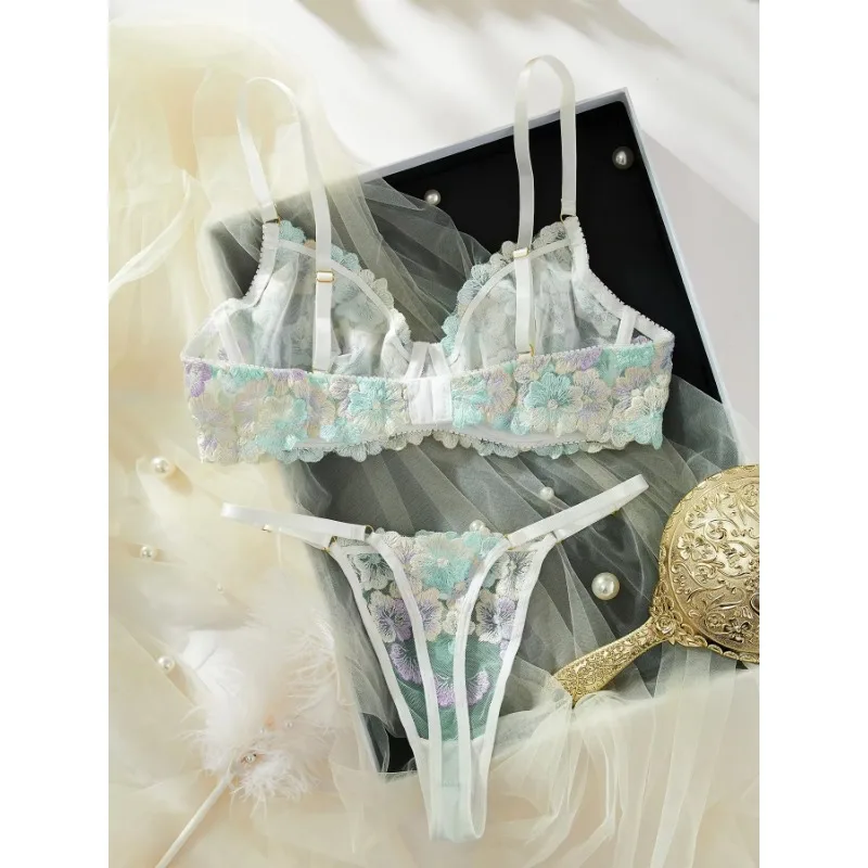 Lingerie Sexy Delicate Underwear Bra and Panties Lace Embroidery Set Fairy women Beautiful Brief Sets - Image 2