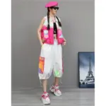 Youthful Fashion Pant Set Women Summer Painted Outfit Graffiti Short Vest + Loose Three-Quarter Wide-Leg Pants ZF2030