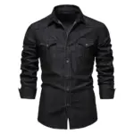 Men's high-quality cotton denim shirt - Men's casual solid-colored men's denim long-sleeved shirt - Trendy and unique men's top