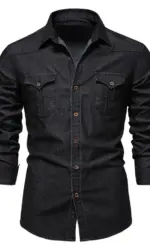 Men's high-quality cotton denim shirt - Men's casual solid-colored men's denim long-sleeved shirt - Trendy and unique men's top