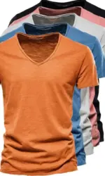 New 100% Cotton Men T Shirt Tops V Neck Thin Short Sleeve Tees High Quality Men's Fashion Fitness Hot T-shirt For Men Size S-5XL
