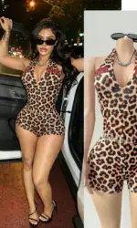 Joskaa 2026 Summer Women's Print Backless Playsuit Sexy Cross Halter Bandage Deep V-Neck Sleeveless Skinny Romper Party Clubwear