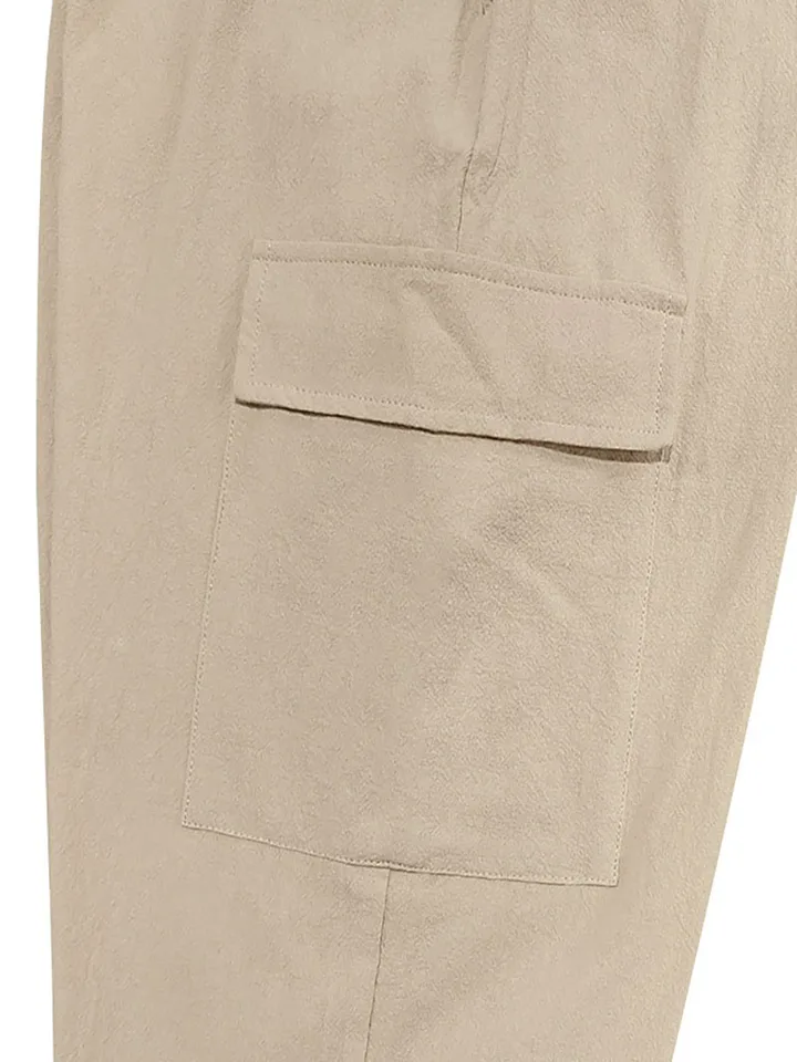 Men's Cotton Linen Cargo Jogger Pants Elastic Waist Drawstring Multi Pockets Casual Breathable Streetwear Trousers for Men - Image 4