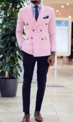 Pink Men Suits Peaked Lapel Double Breasted Prom Suits Slim Fit Men Tuxedos Groom Wedding Suits for Best Men 2 Pieces Suit
