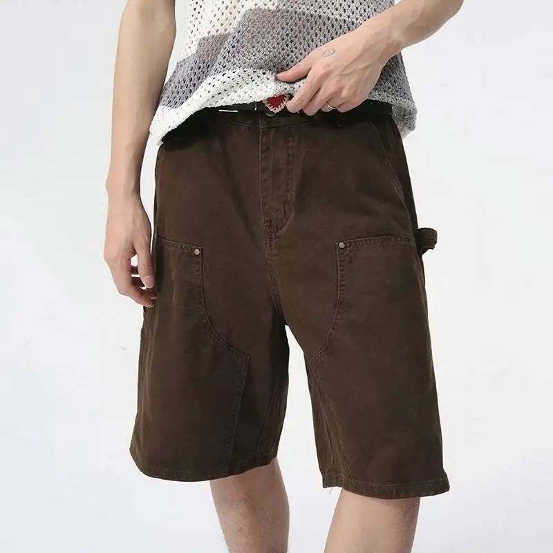 Men's Wear Knee Length Denim Shorts Summer New Multi Pocket Loose Jeans Solid Color Japanese Style Male Overalls - Image 5