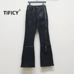 RO Style Wax Pants Men's Handmade Brushed Wax Pentagram Wax Surface Coating Horn High Elasticity Jeans Pant Dark