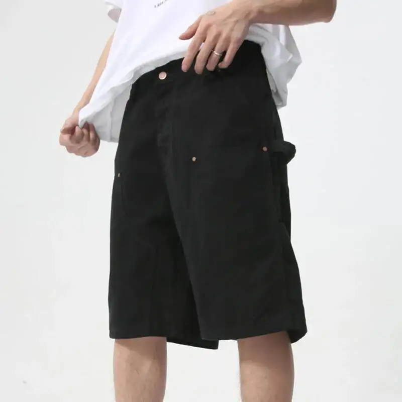 Men's Wear Knee Length Denim Shorts Summer New Multi Pocket Loose Jeans Solid Color Japanese Style Male Overalls - Image 4