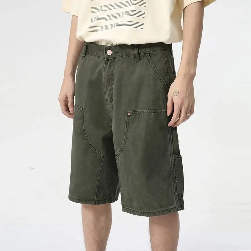 Men's Wear Knee Length Denim Shorts Summer New Multi Pocket Loose Jeans Solid Color Japanese Style Male Overalls - Image 2