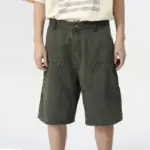 Men's Wear Knee Length Denim Shorts Summer New Multi Pocket Loose Jeans Solid Color Japanese Style Male Overalls
