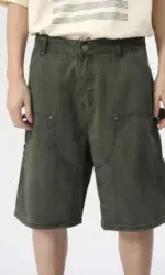 Men's Wear Knee Length Denim Shorts Summer New Multi Pocket Loose Jeans Solid Color Japanese Style Male Overalls