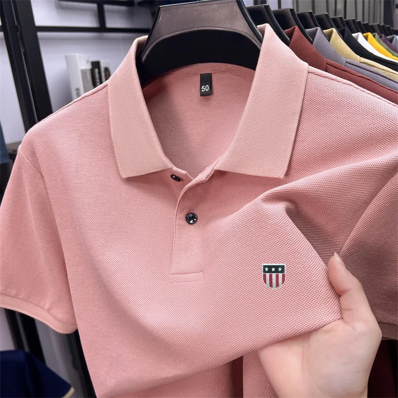 Men's Summer Luxury 100% Cotton Polo Shirt, Lapel Print Short Sleeve T-shirt, Breathable Business Casual Menswear - Image 6