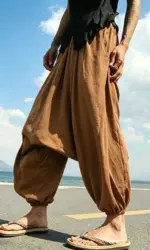 Men's Original Rayon Harem Pants, Summer Ruffle Loose Casual Trousers