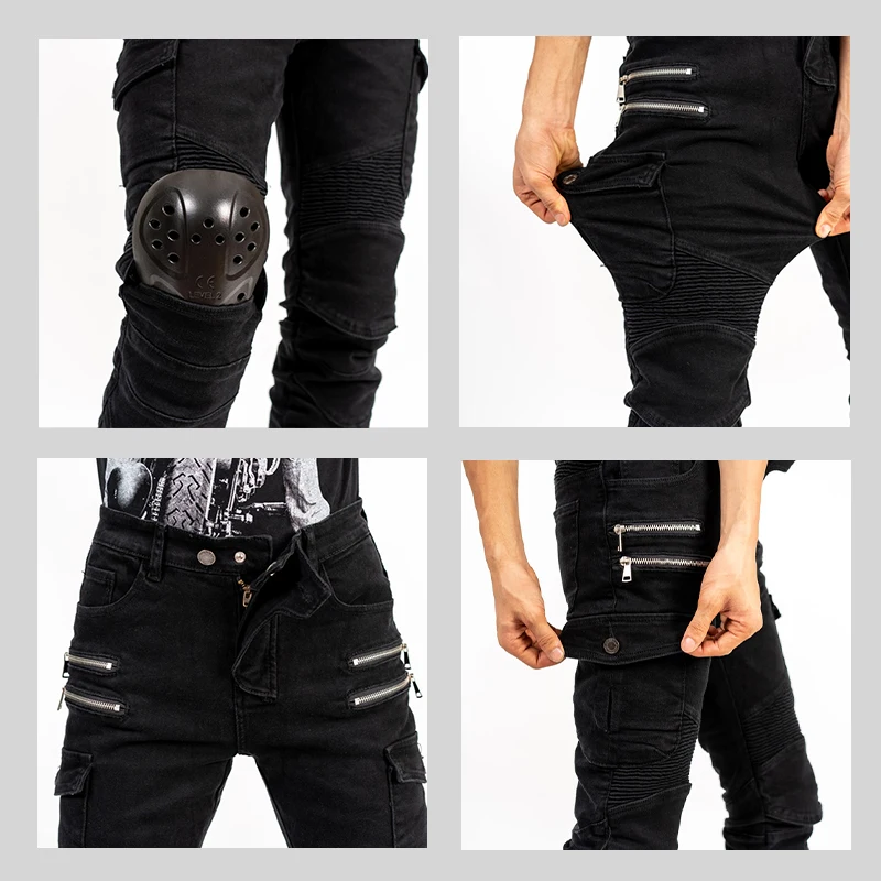 New Double Zipper Metal Style Motocross Moto Trousers Men For Woman Outdoor Riding Jeans Protective Gear Motorcycle Pants - Image 4
