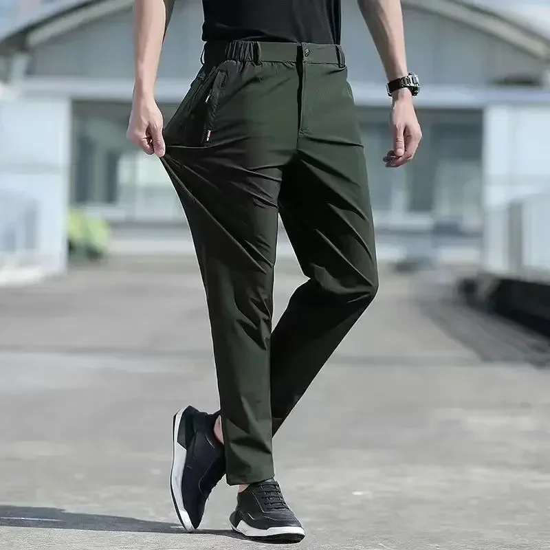 Ice Silk Men's Summer Pants Elastic Waist Straight Leg Trouser Male Quick Dry Big Size Large Plus Stretch 6XL 7XL Work Outdoor - Image 4