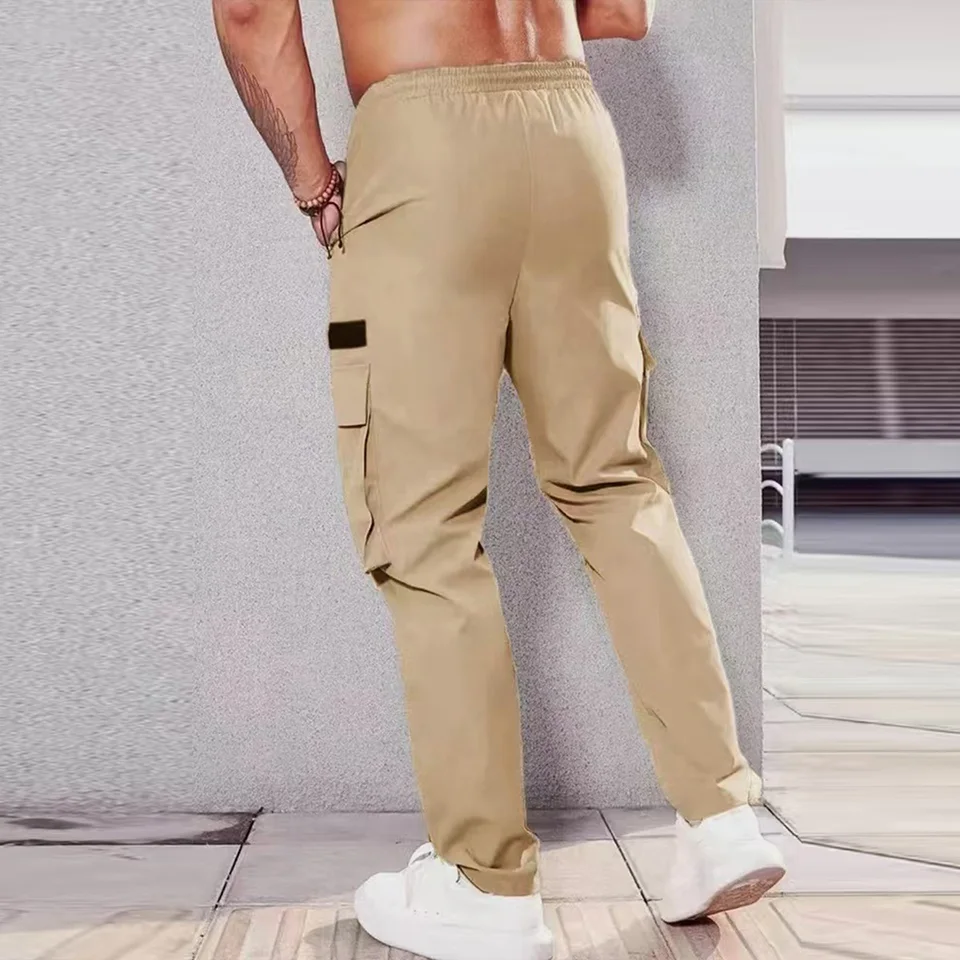Men's Spring/Summer New Multi-pocket Quick-dry Straight-leg Cargo Pants, Waterproof Fabric with Drawstring Design - Image 2