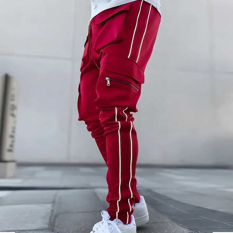 Summer Men's Jogging Sports Pants Multi-Pocket Sweatpants Running Trousers Men's Casual Joggers Cargo Reflective Hip Pop Pants - Image 5