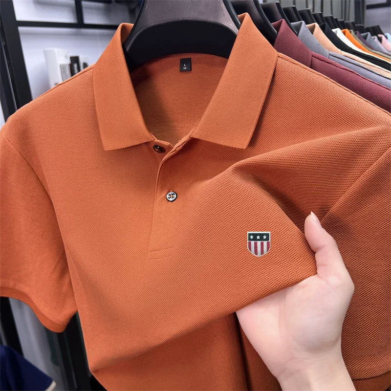 Men's Summer Luxury 100% Cotton Polo Shirt, Lapel Print Short Sleeve T-shirt, Breathable Business Casual Menswear - Image 3