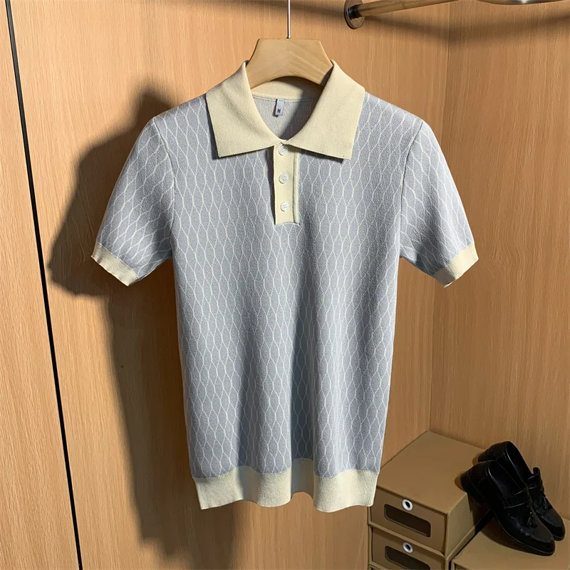 Men's Tight Short Sleeve Knit Polo Shirts Athletic Casual Short Sleeve Top Fitness Quick Dry Loose Men's Fitness Clothing Q71 - Image 2