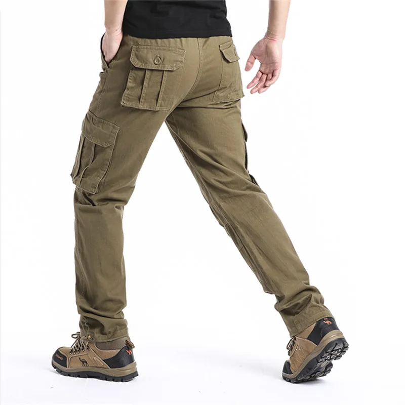 Large Pocket Loose Overalls Men's Outdoor Sports Jogging Tactical Pants Elastic Waist Pure Cotton Casual Work Pants - Image 3