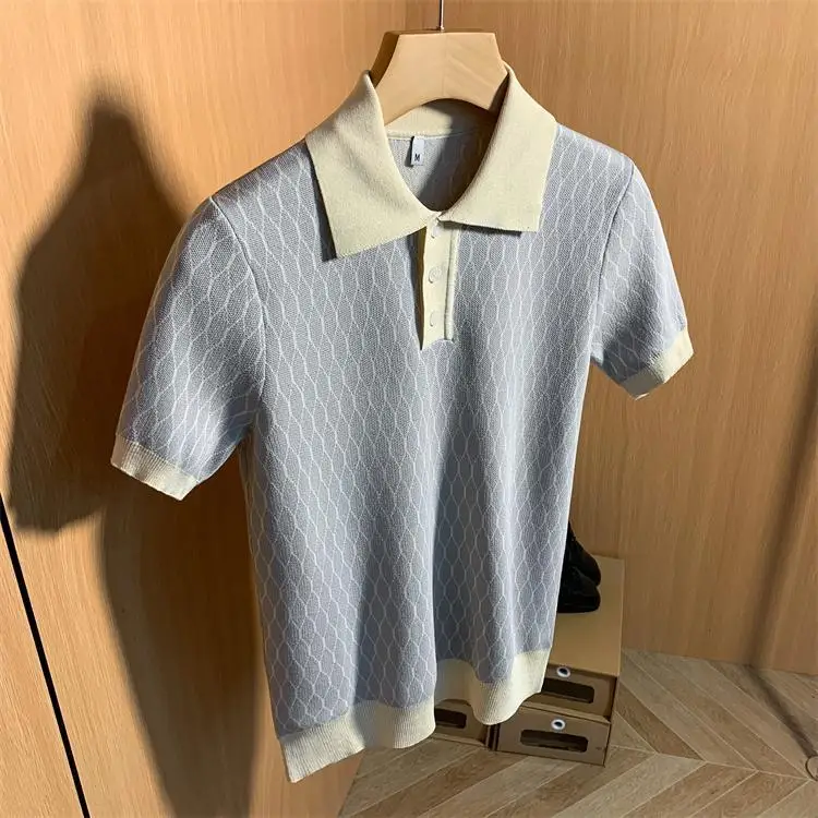 Men's Tight Short Sleeve Knit Polo Shirts Athletic Casual Short Sleeve Top Fitness Quick Dry Loose Men's Fitness Clothing Q71 - Image 5
