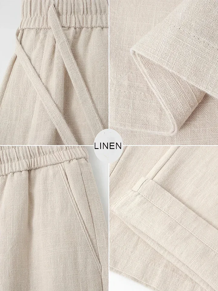 Straight Casual Cotton Linen Pants Men Wide Leg Lightweight Baggy Cotton Sweatpants Male Sport Jogger Straight Work Trousers - Image 3