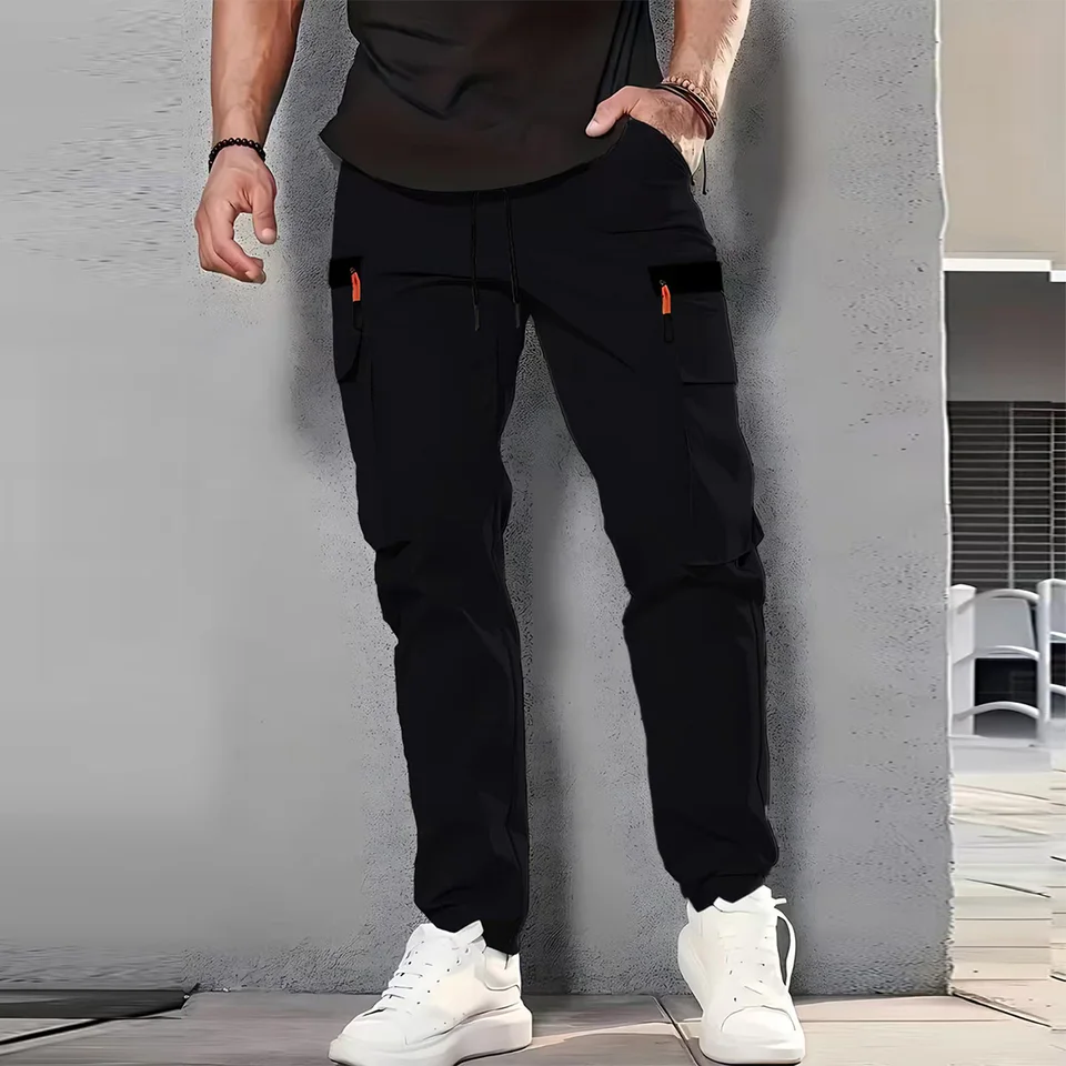 Men's Spring/Summer New Multi-pocket Quick-dry Straight-leg Cargo Pants, Waterproof Fabric with Drawstring Design - Image 4