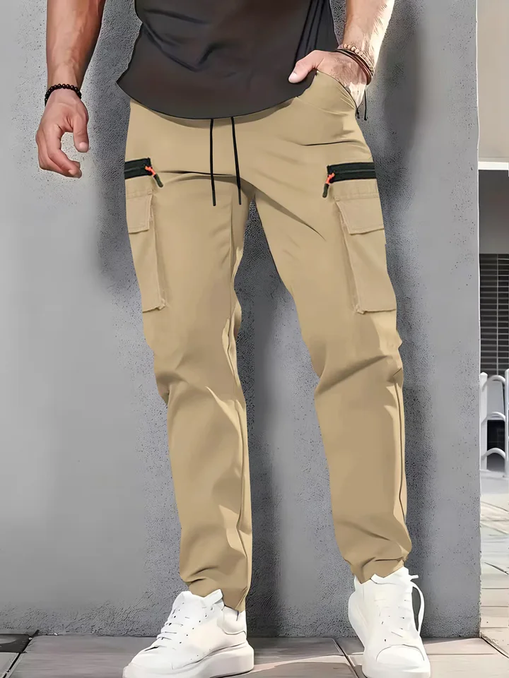 3-Pack Men's New Multi-Pocket Cargo Pants, Zipper Design Straight Leg Trousers, Stylish Fit and Comfortable Fabric - Image 3