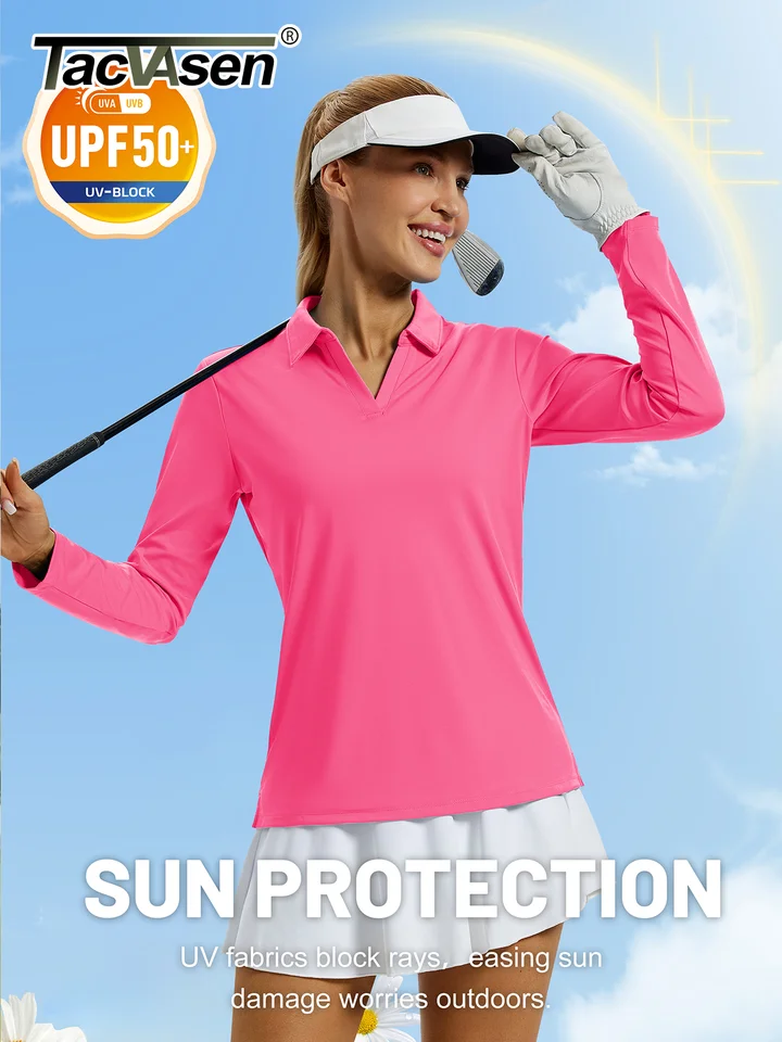 TACVASEN Women's Long Sleeve Golf Polo Shirts UPF 50+ Sun Protection V-Neck Tennis Tops Moisture Dry Athletic Performance Shirts - Image 3