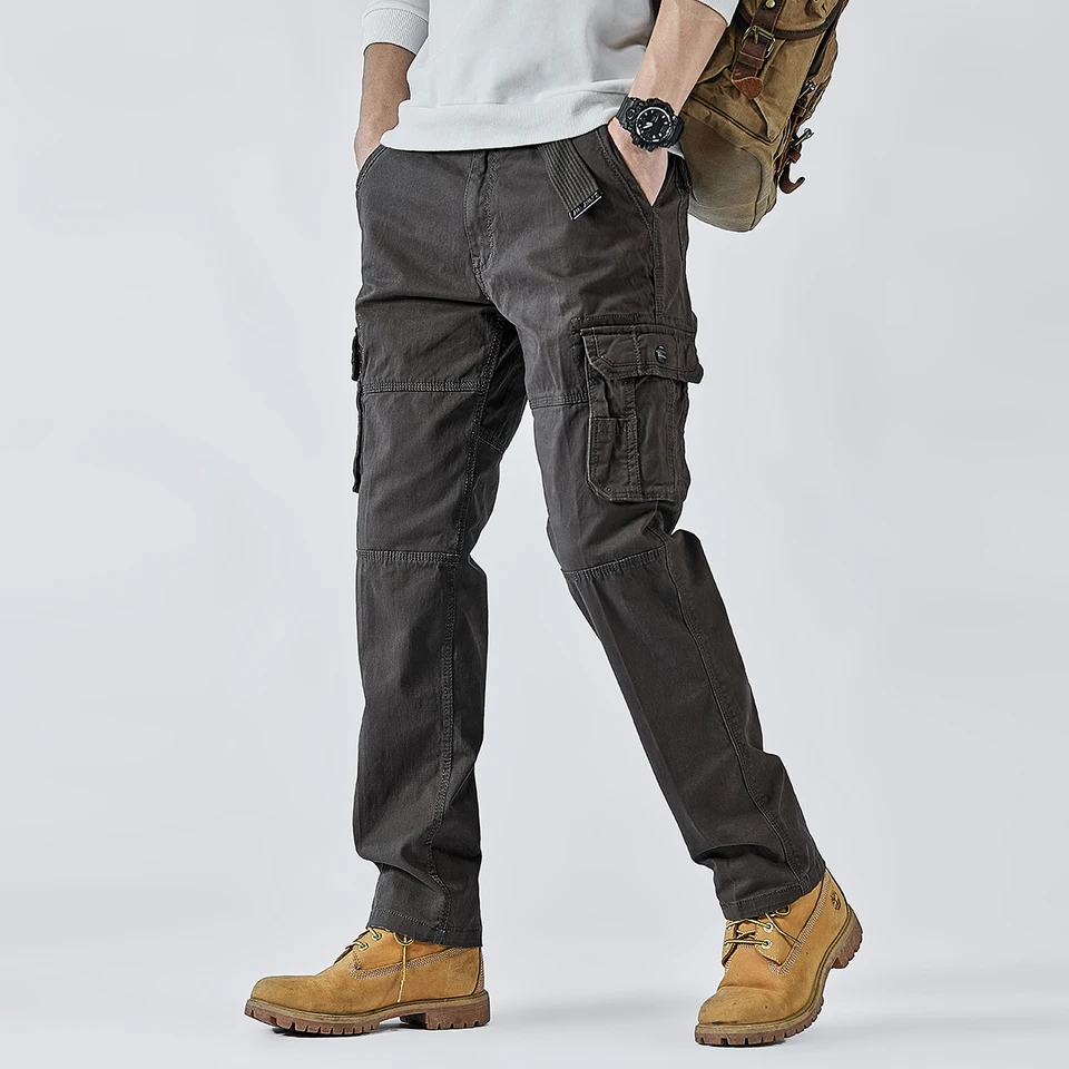 2026 Men's Cargo Pants Straight Leg Cotton Stretch Tactical Trouser Male Military Outdoor Camping Fishing Casual Work Wear Khaki - Image 3