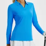 TACVASEN Women's Long Sleeve Golf Polo Shirts UPF 50+ Sun Protection V-Neck Tennis Tops Moisture Dry Athletic Performance Shirts