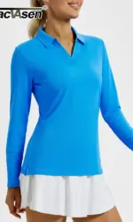 TACVASEN Women's Long Sleeve Golf Polo Shirts UPF 50+ Sun Protection V-Neck Tennis Tops Moisture Dry Athletic Performance Shirts
