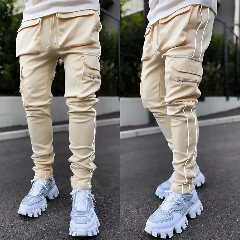 Summer Men's Jogging Sports Pants Multi-Pocket Sweatpants Running Trousers Men's Casual Joggers Cargo Reflective Hip Pop Pants - Image 6