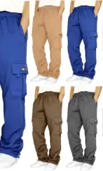 autumn winter Fashion Men's casual Sports pants Solid Color multi-pocket straight Leg Trousers loose large size men cargo pants